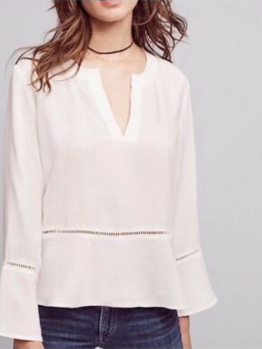 Anthropologie Cloth & Stone White Bell Sleeve Blouse Women's Large
